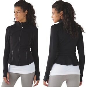Lululemon Adorable Black Hustle In Your Bustle Peplum Ruffled Jacket Sz 8